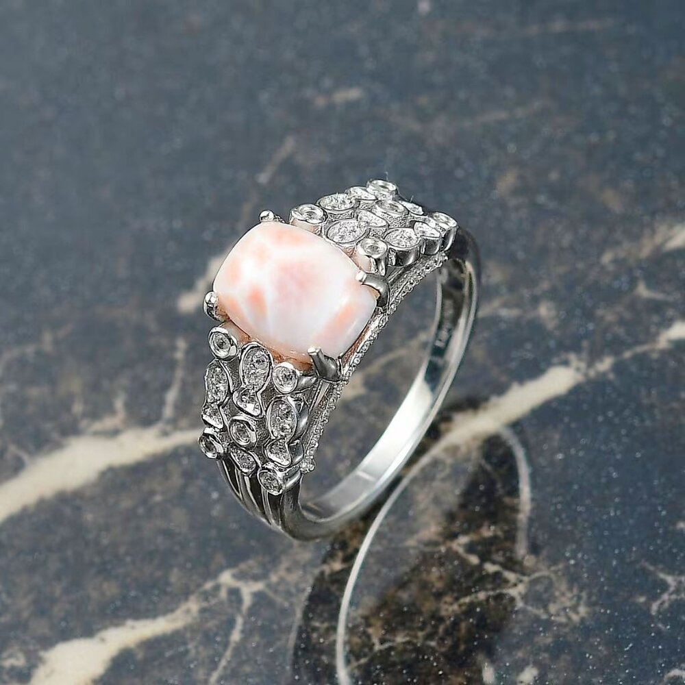 Artisan Pink and Silver Opal-Style Cabochon Ring